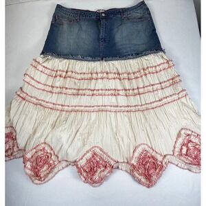 Crest The Collection Denim Jean Skirt Ruffled Tiered Cotton Pink Stitch Sz 23 24